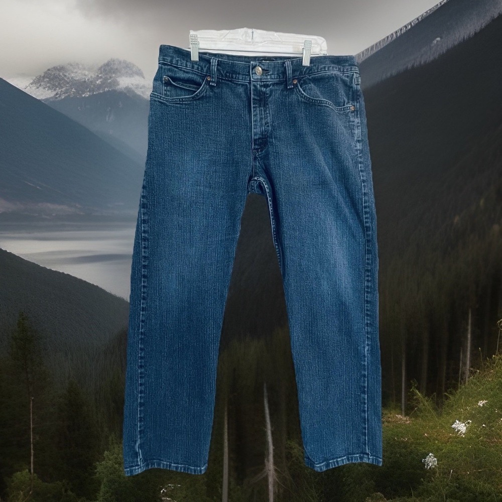 Lee Jeans Mens 38x30 Blue Medium Wash Regular Fit Straight Leg Stretch Denim